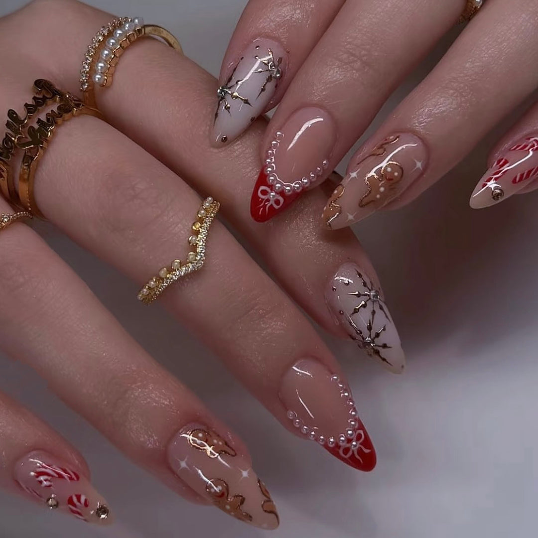 Artistic Holiday-Themed Press-On Nail Art