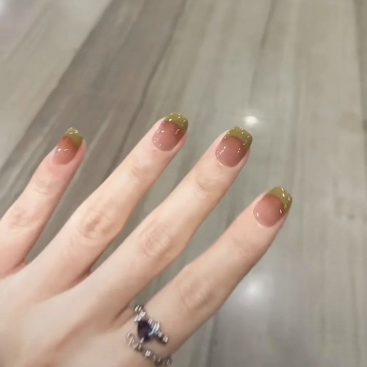 Elegant French Tip Press-On Nails with Pearlescent Finish Stornfield