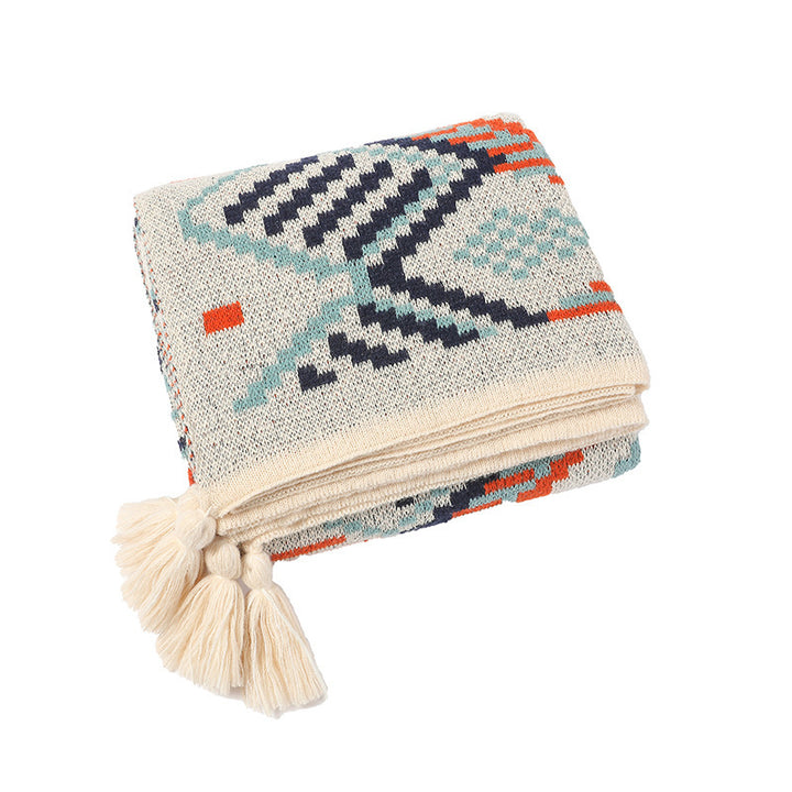 Women's Patterned Snuggle Blanket with Fringe and Geometric Design Stornfield