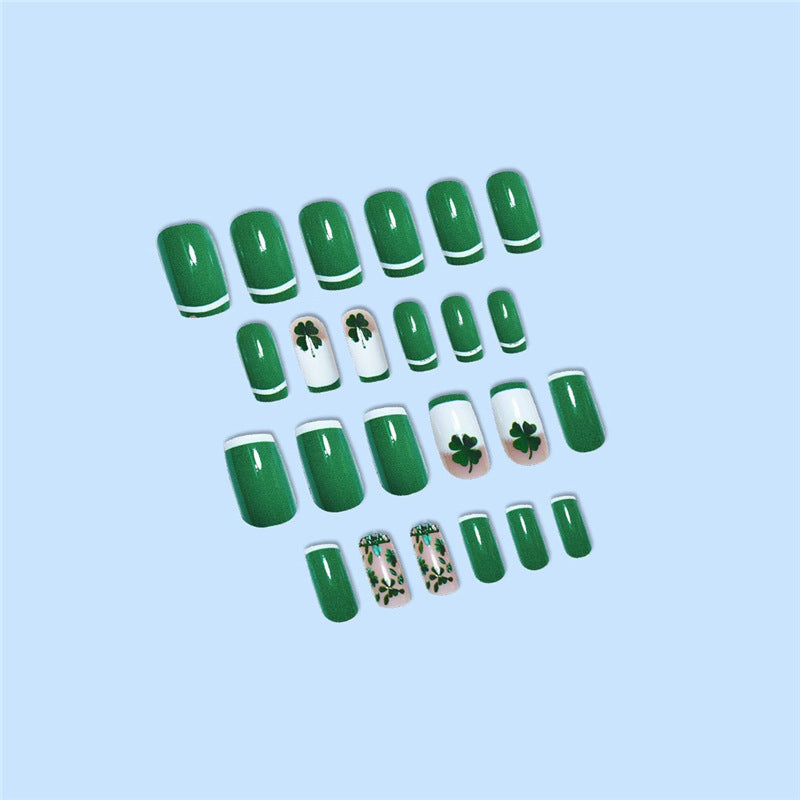 Artistic Shamrock-Themed Press-On Nail Set Stornfield
