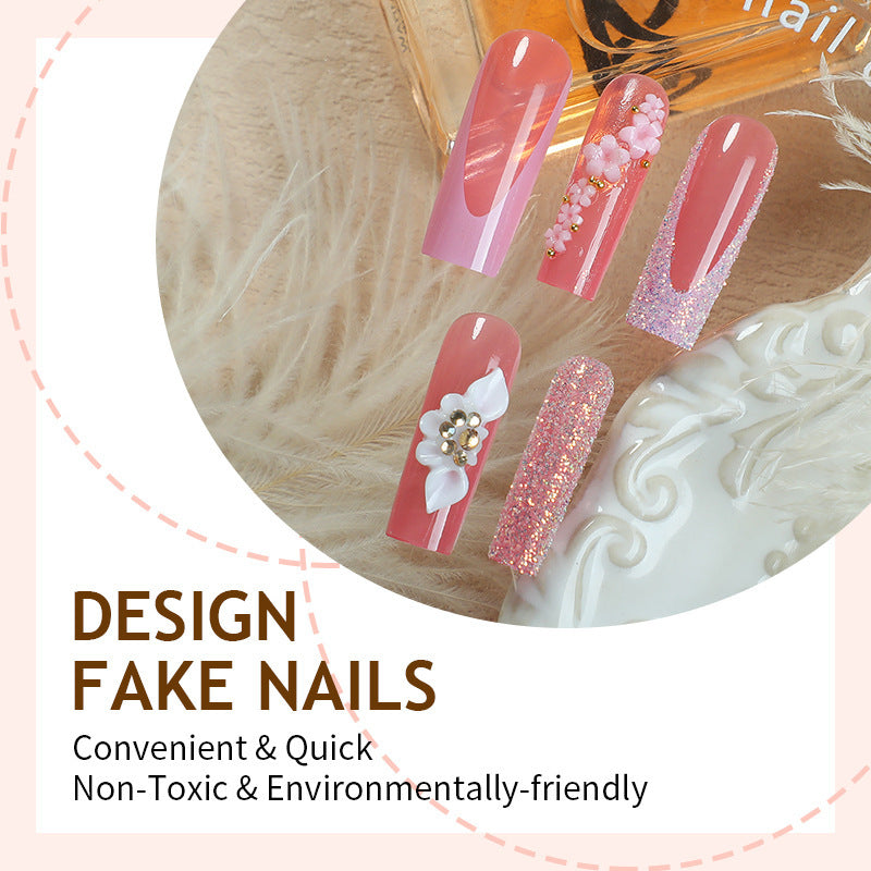 Artificial nail set with romantic floral and glitter elements Stornfield