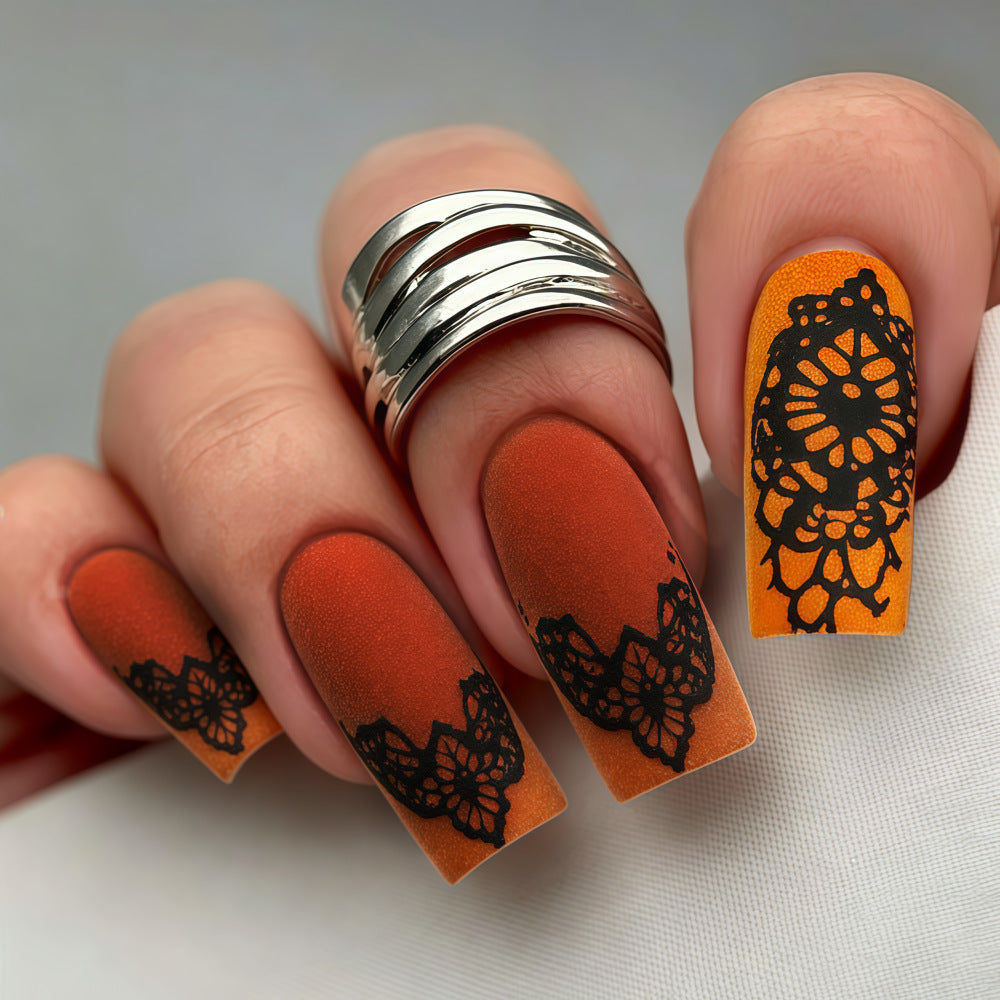 Artificial nails in elegant lace design with matte finish Stornfield