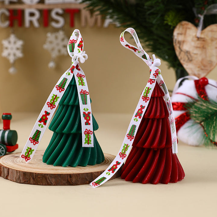Hand-Poured Layered Spiral Christmas Tree Decorative Ornament Candle