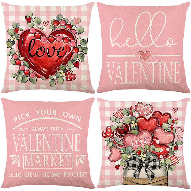 Valentine's Buffalo-Check Cotton-Linen Decorative Pillow Covers Set