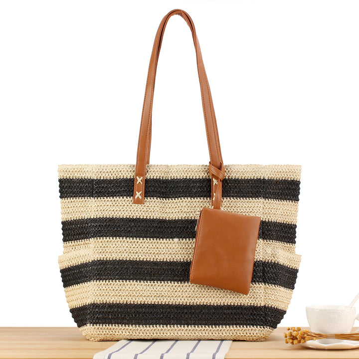 Beach bag with elegant leather handles and practical interior bag Stornfield