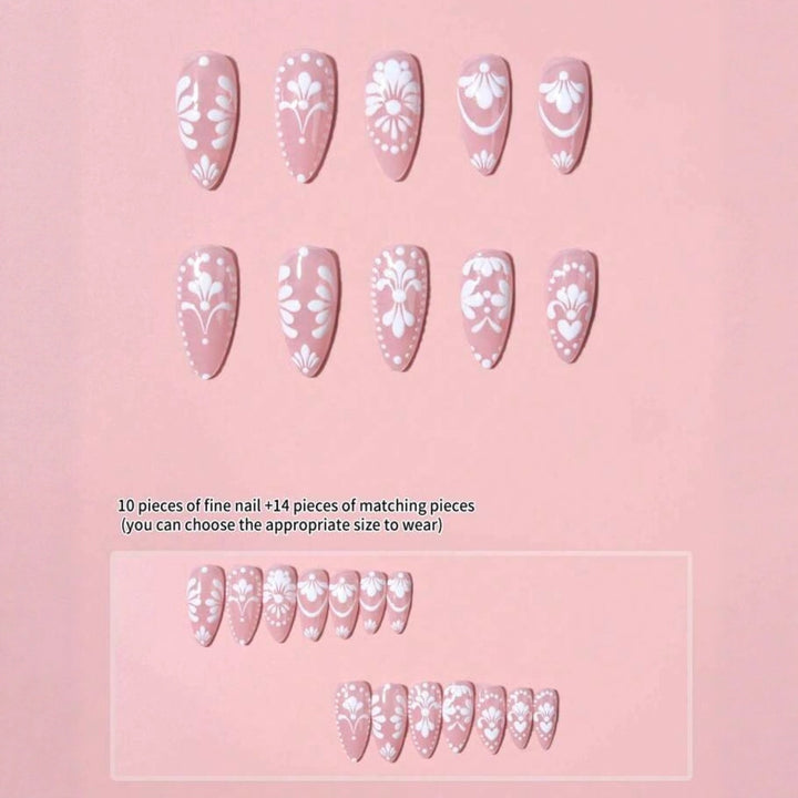 Nail art set with delicate flowers and elegant contours Stornfield