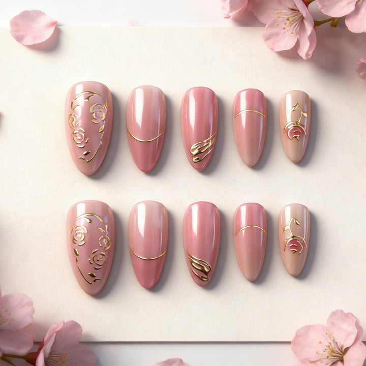 Artistic Floral-Inspired Press-On Nail Art Set Stornfield