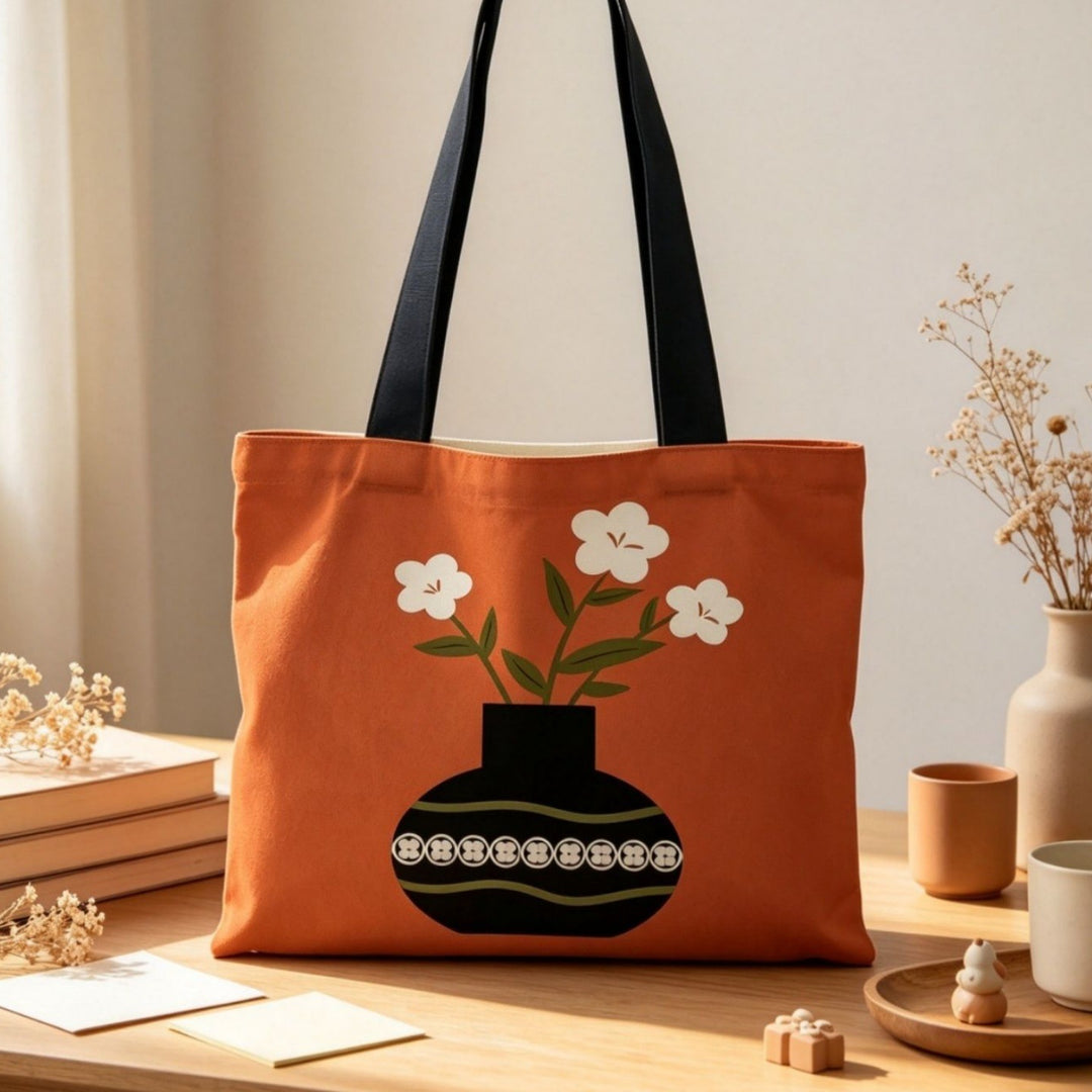 Floral Patterned Canvas Tote Bag