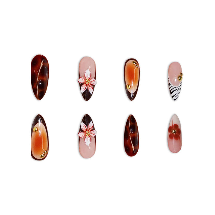 Artistic Press-On Nail Set with Floral Accents Stornfield