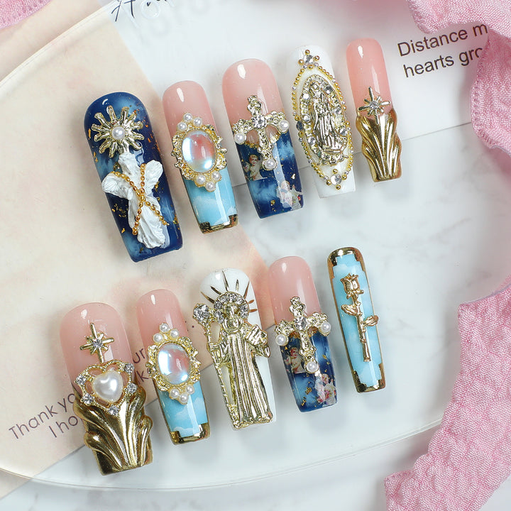 Elegant artificial nails with glamorous embellishments Stornfield