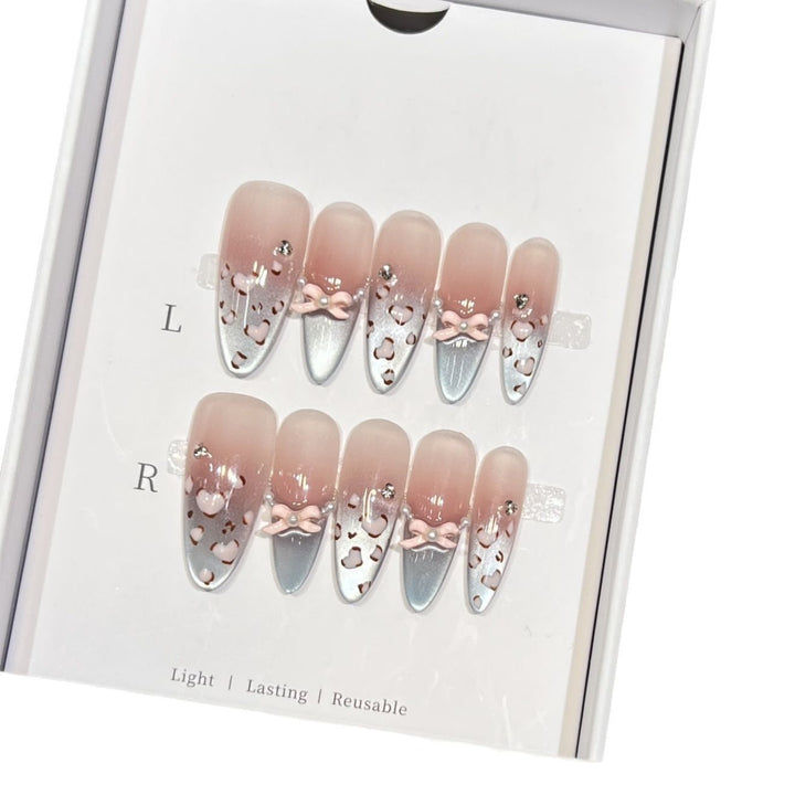 Decorative Press-On Nail Design with Bow Accents Stornfield