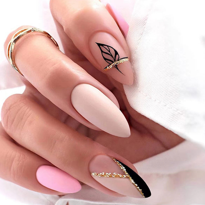Elegant artificial nails with leaf design