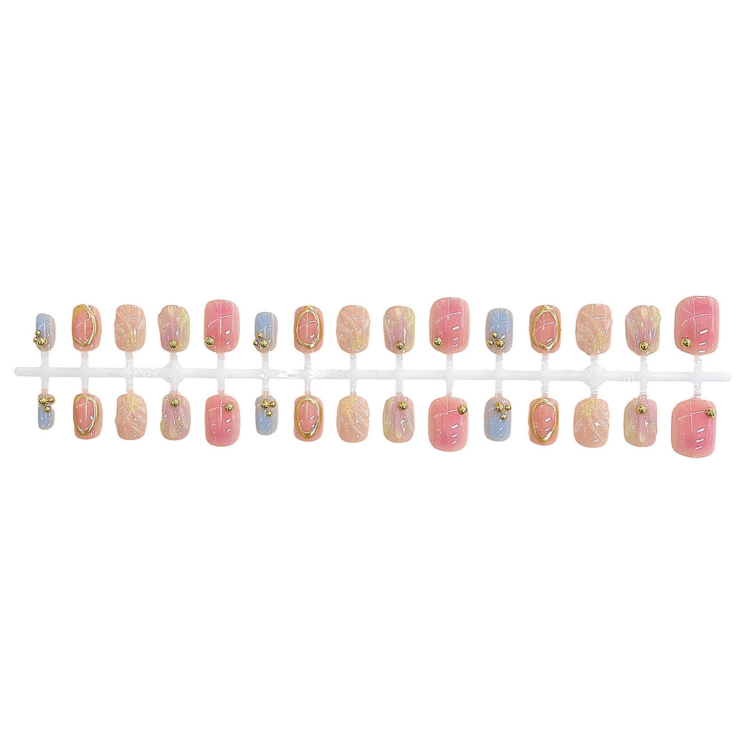 Decorative Press-On Nail Set with Gold Accents Stornfield