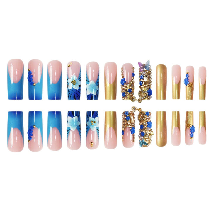 Artistic 3D Decorative Press-On Nails with Gemstone Accents Stornfield