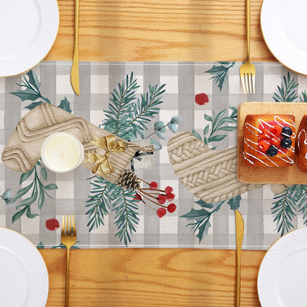 Festive Santa Stripe Table Runner Linen-Texture Holiday Dining Decor