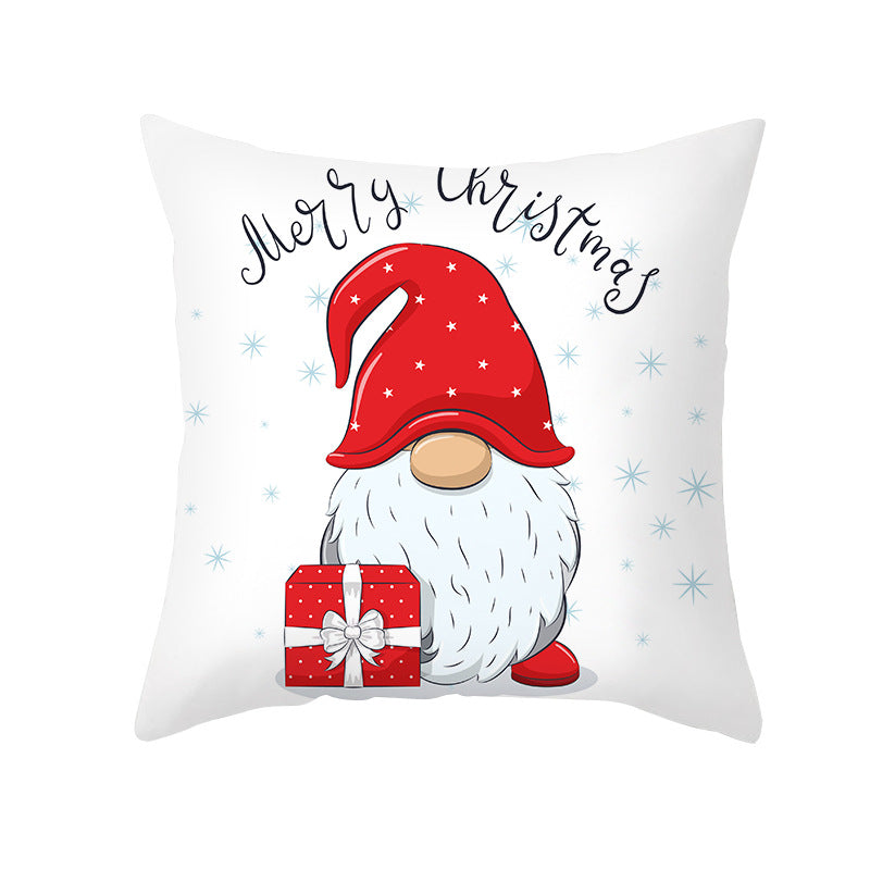 Holiday Decorative Throw Pillow Plush Polyester Cover Festive Santa Reindeer Snowman Print