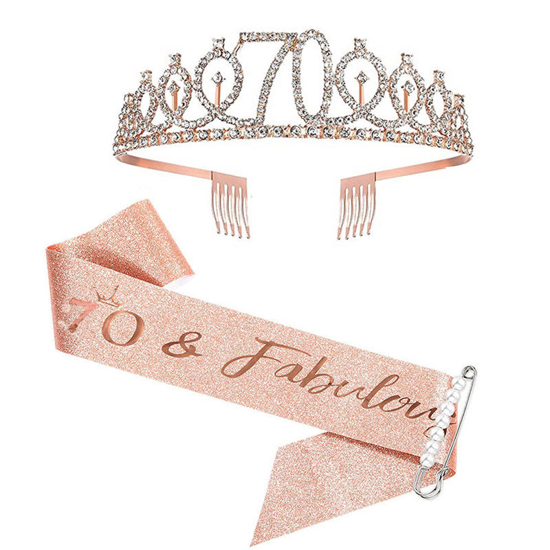 Women Crystal-Embellished Birthday Crown with Personalized Sash Stornfield