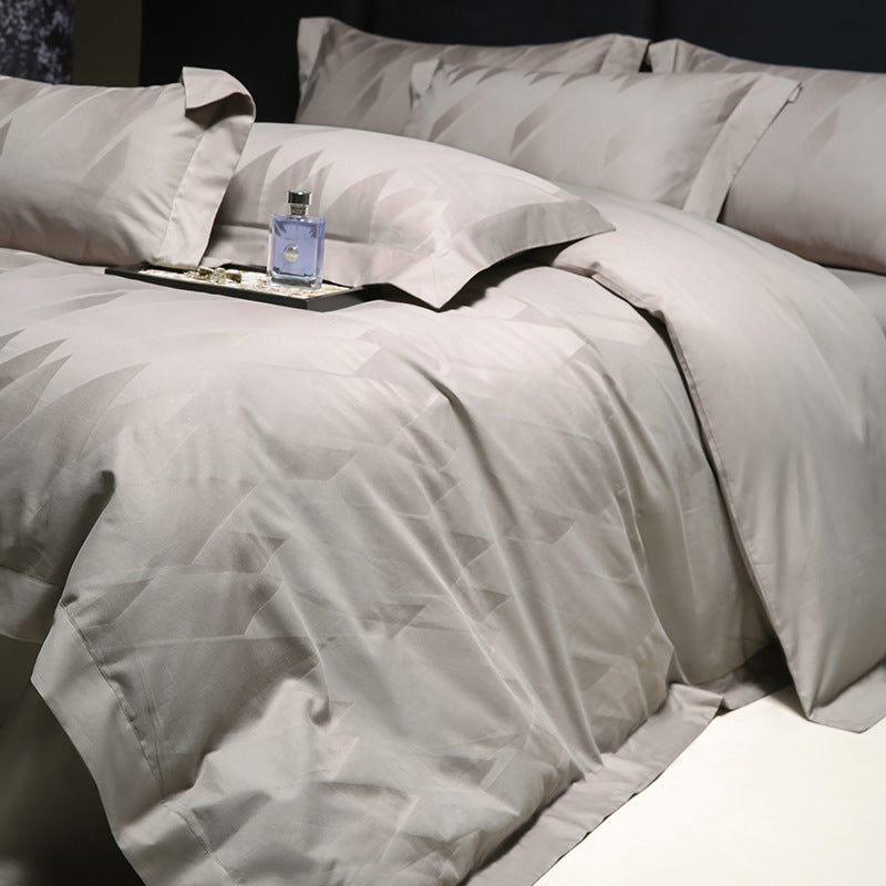 Luxury Jacquard Diamond-Textured Cotton Sateen Duvet Cover Set with Envelope Pillow Shams