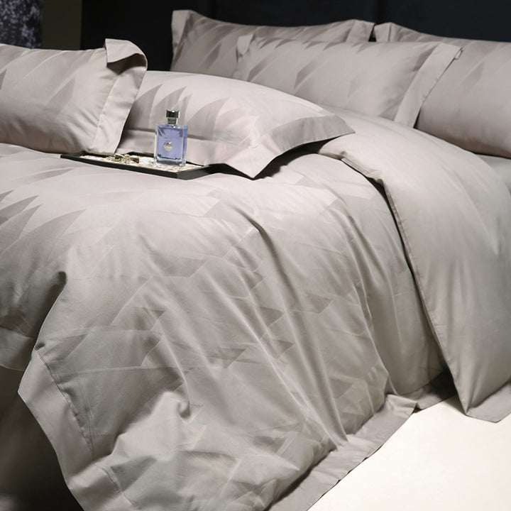 Luxury Jacquard Diamond-Textured Cotton Sateen Duvet Cover Set with Envelope Pillow Shams