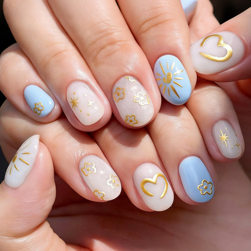 Artificial nail set with floral and geometric designs Stornfield