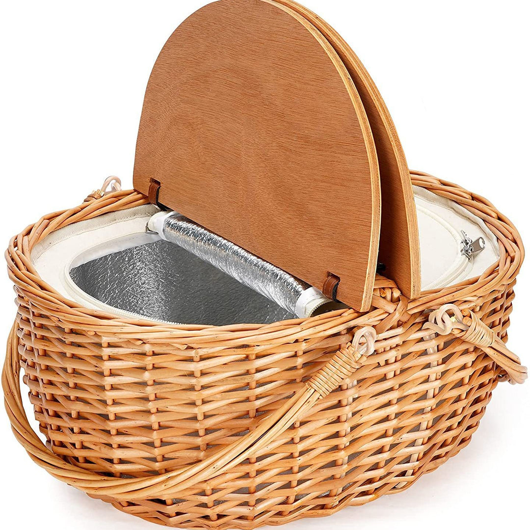 Women's picnic basket with wooden lid and striped lining Stornfield