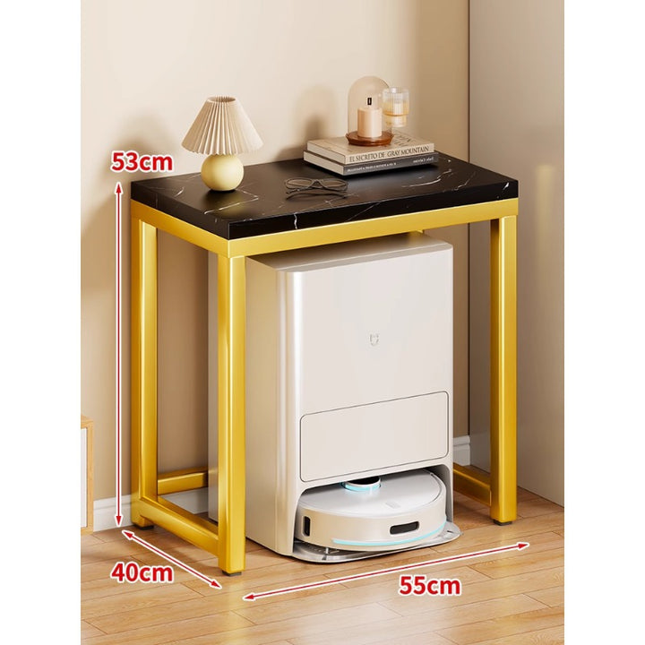 Marble Top Gold Metal Console Stand for Robot Vacuum Dock and Entryway Organizer