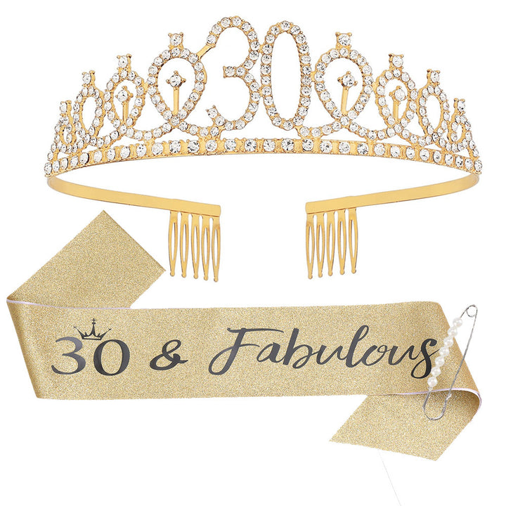 Women Crystal-Embellished Birthday Crown with Personalized Sash Stornfield