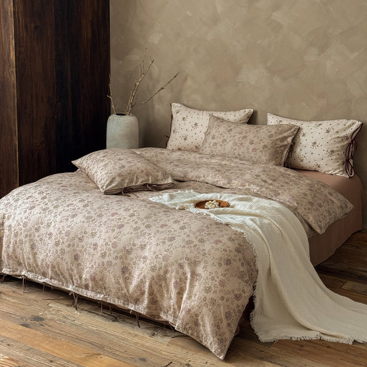 Floral Cotton Percale Duvet Cover Set with Tie-Closure