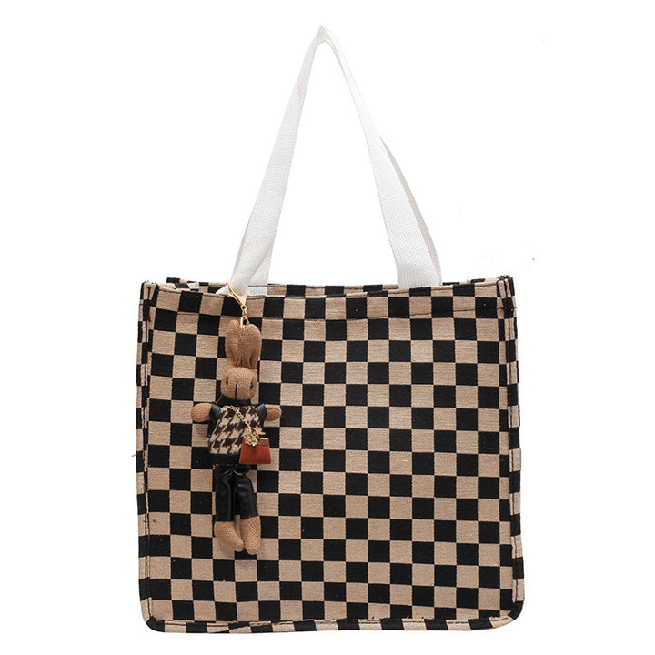 Checkerboard Patterned Canvas Tote Bag