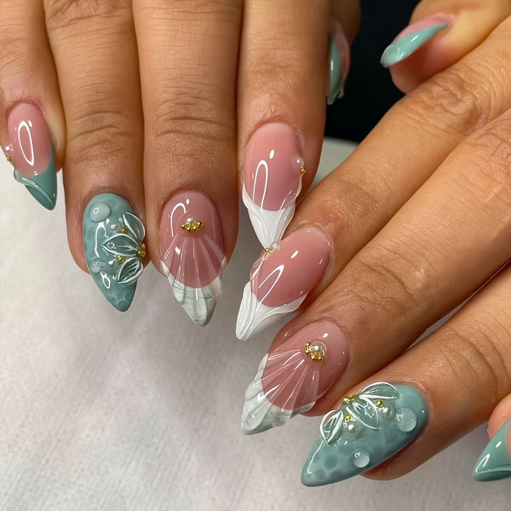 Floral-Embellished Stiletto Press-On Nails Stornfield 1787368964
