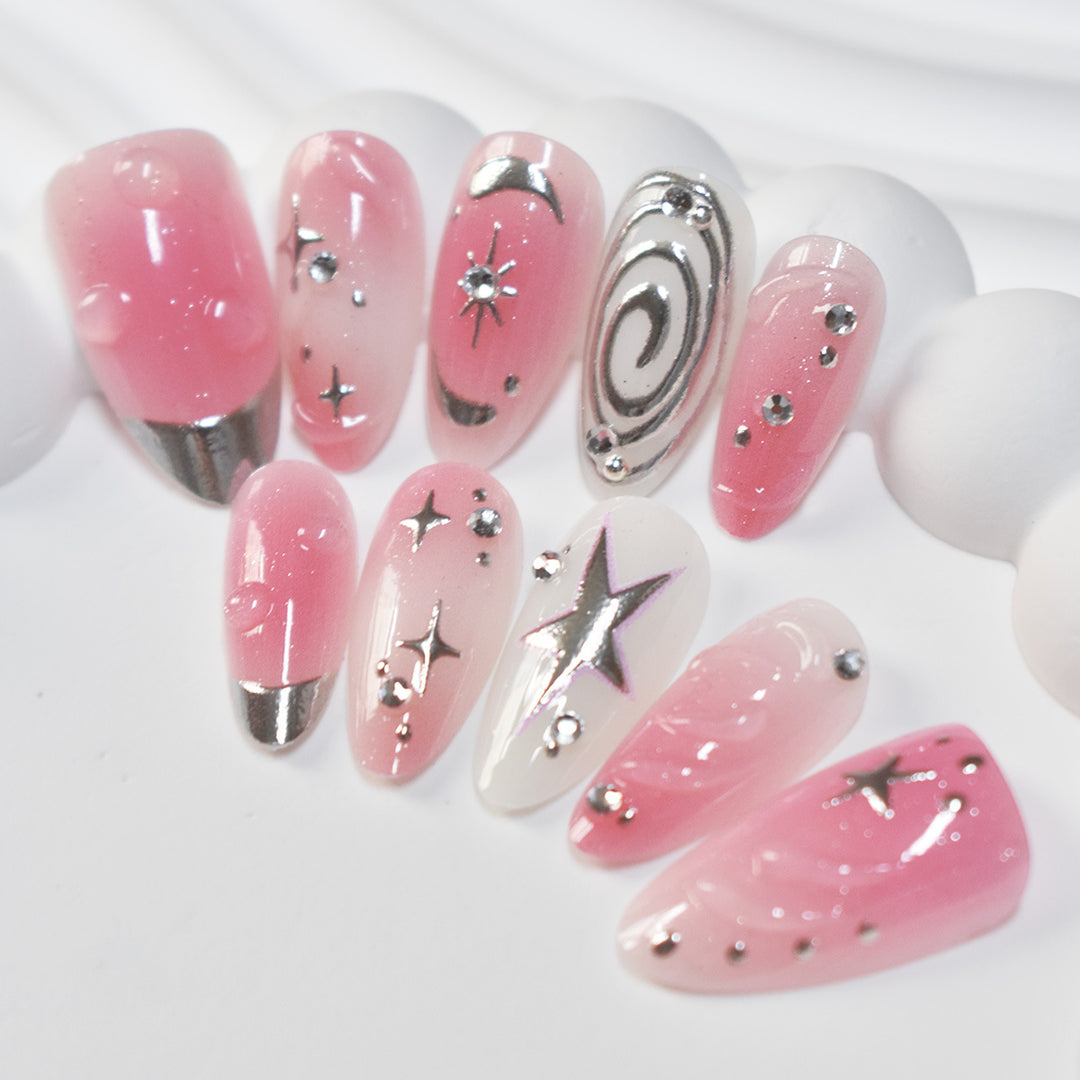 Artistic Star-Embellished Press-On Nail Design Stornfield