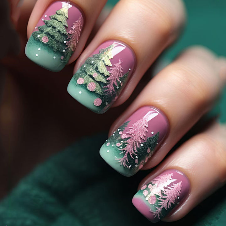 Artificial nails with festive Christmas tree design Stornfield