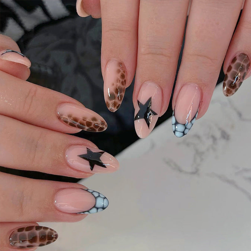 Artistic Press-On Nail Set with Unique Star and Texture Designs Stornfield