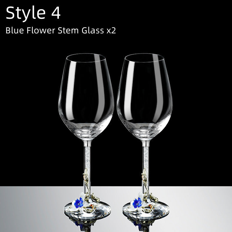 Metallic Flower Crystal Wine Glasses with Decanter Suitcase Set | Stornfield