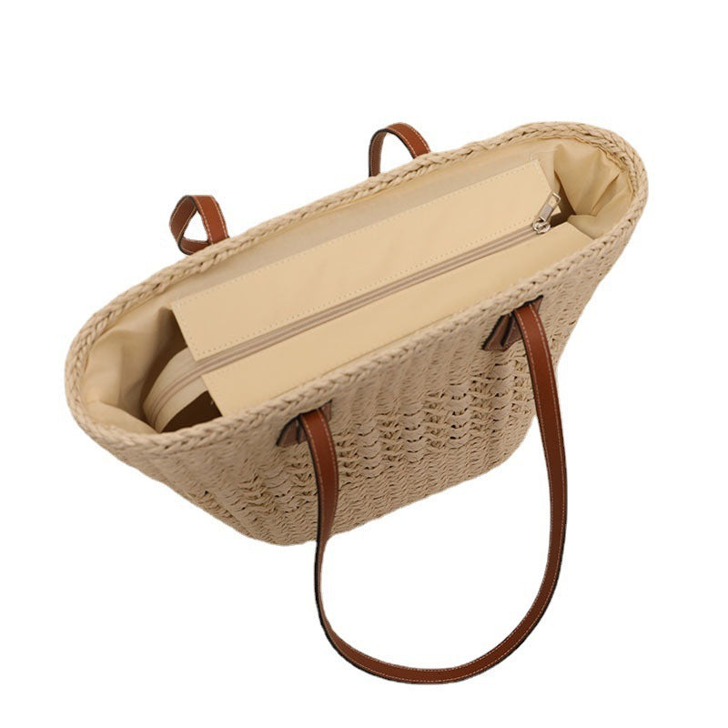 Handcrafted rattan basket bag with elegant leather accents Stornfield