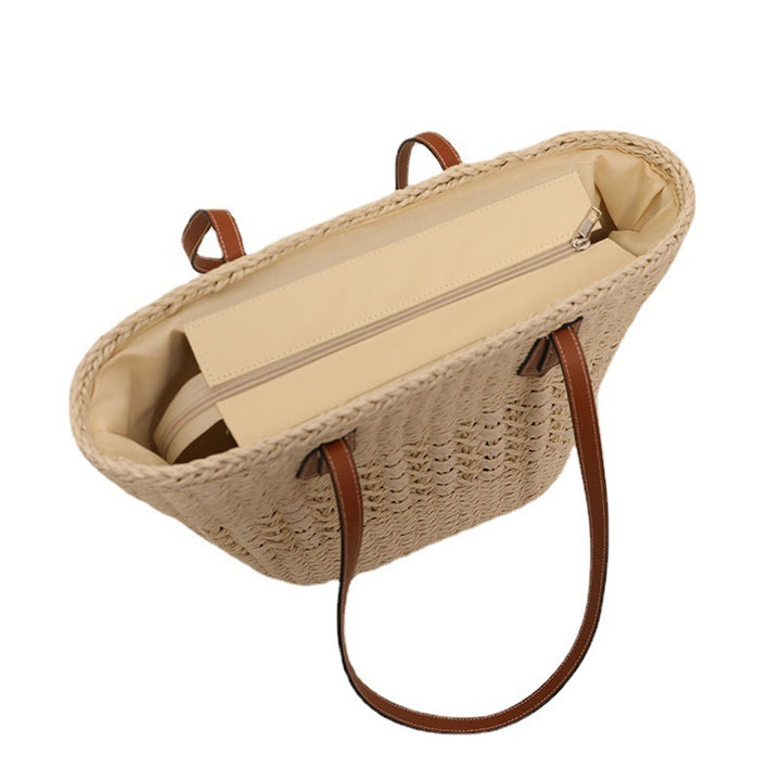 Handcrafted rattan basket bag with elegant leather accents Stornfield
