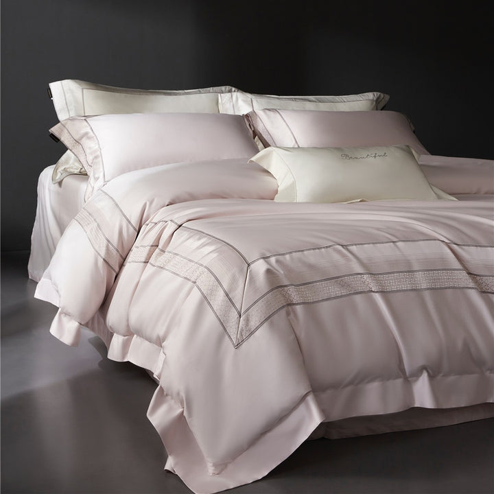 Luxury Micro-Sateen Duvet Cover Set with Embroidered Border and Decorative Shams