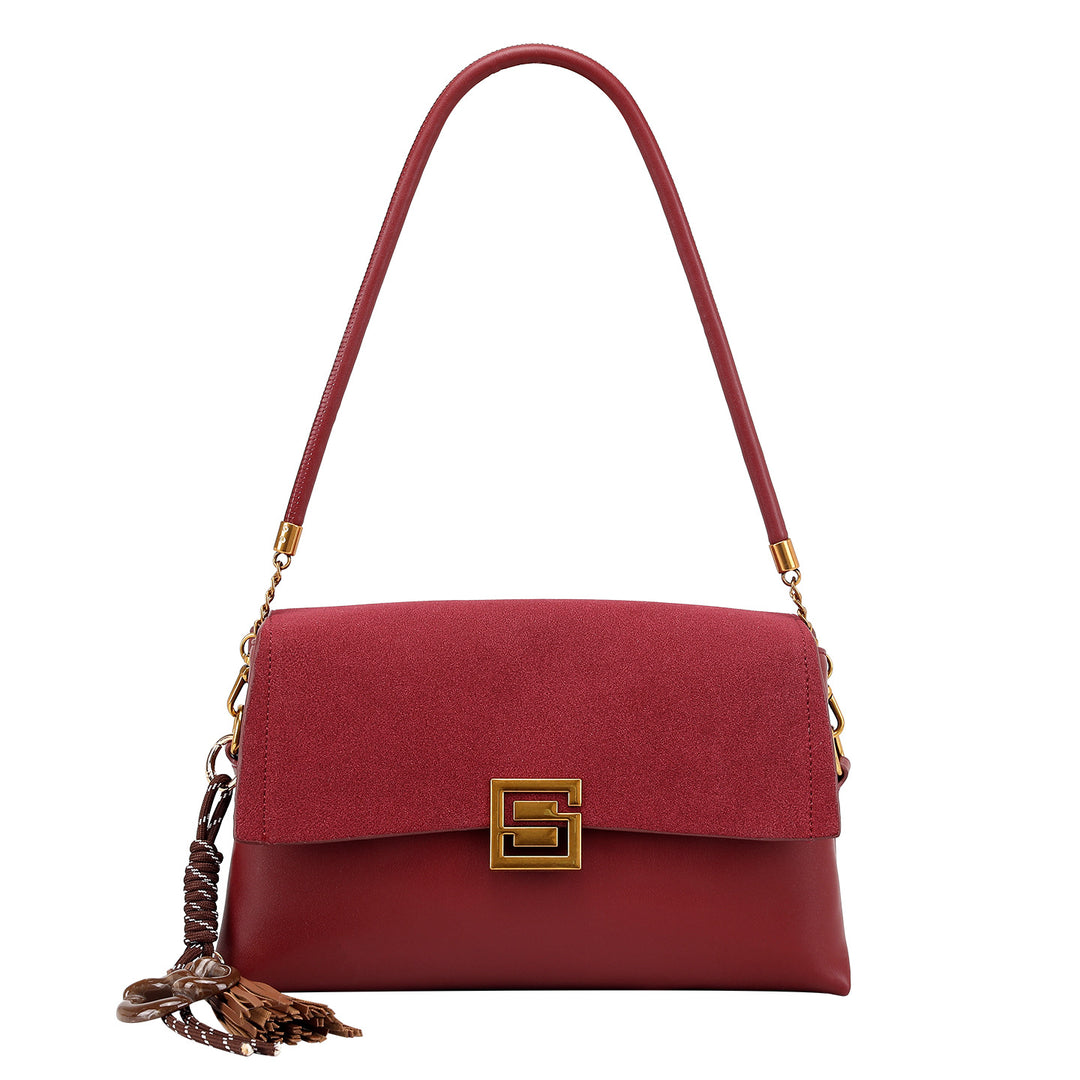Elegant Suede Handbag with Gold Accents