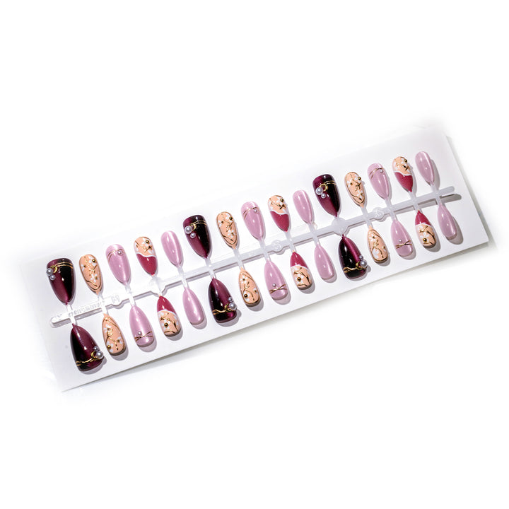 Elegant Press-On Nail Art Set with Pearl and Gold Accents Stornfield