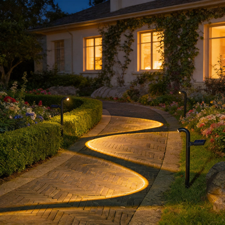 Decorative Solar Pathway Projection Lights With Adjustable Curved Head Stake Mount Stornfield