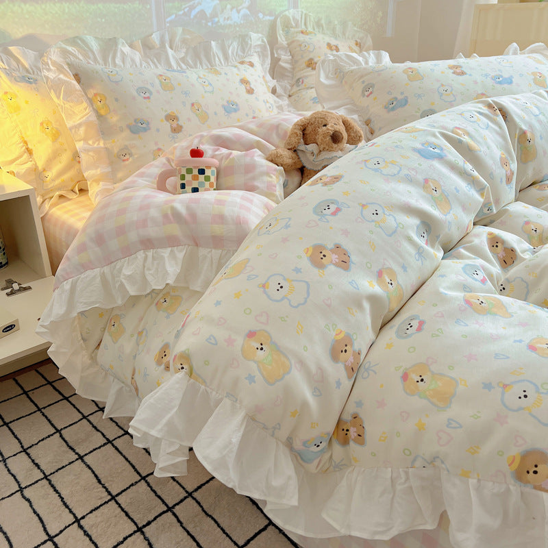 Ruffled Frilled Cotton Cartoon Animal Duvet Cover & Pillow Sham Set