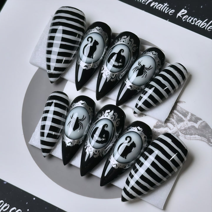 Creative nail art set with spooky designs Stornfield