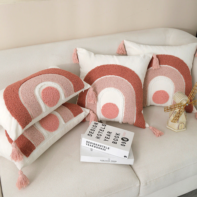 Tufted Rainbow Tassel Throw Cushion