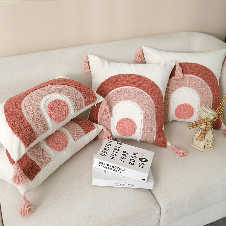 Tufted Rainbow Tassel Throw Cushion