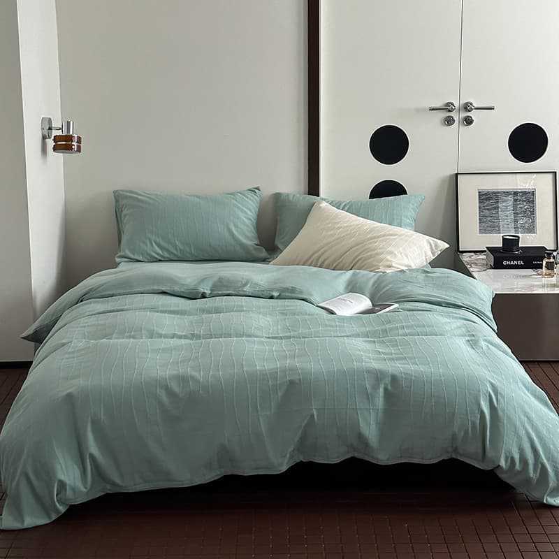 Washed Percale Cotton Duvet Cover Set with Subtle Wavy Texture and Envelope Closure