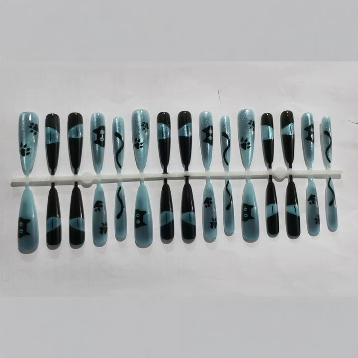 Cat-Themed Press-On Nail Art Stornfield