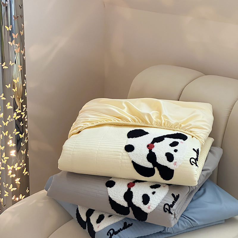 Quilted Fitted Mattress Topper with Embroidered Panda Motif