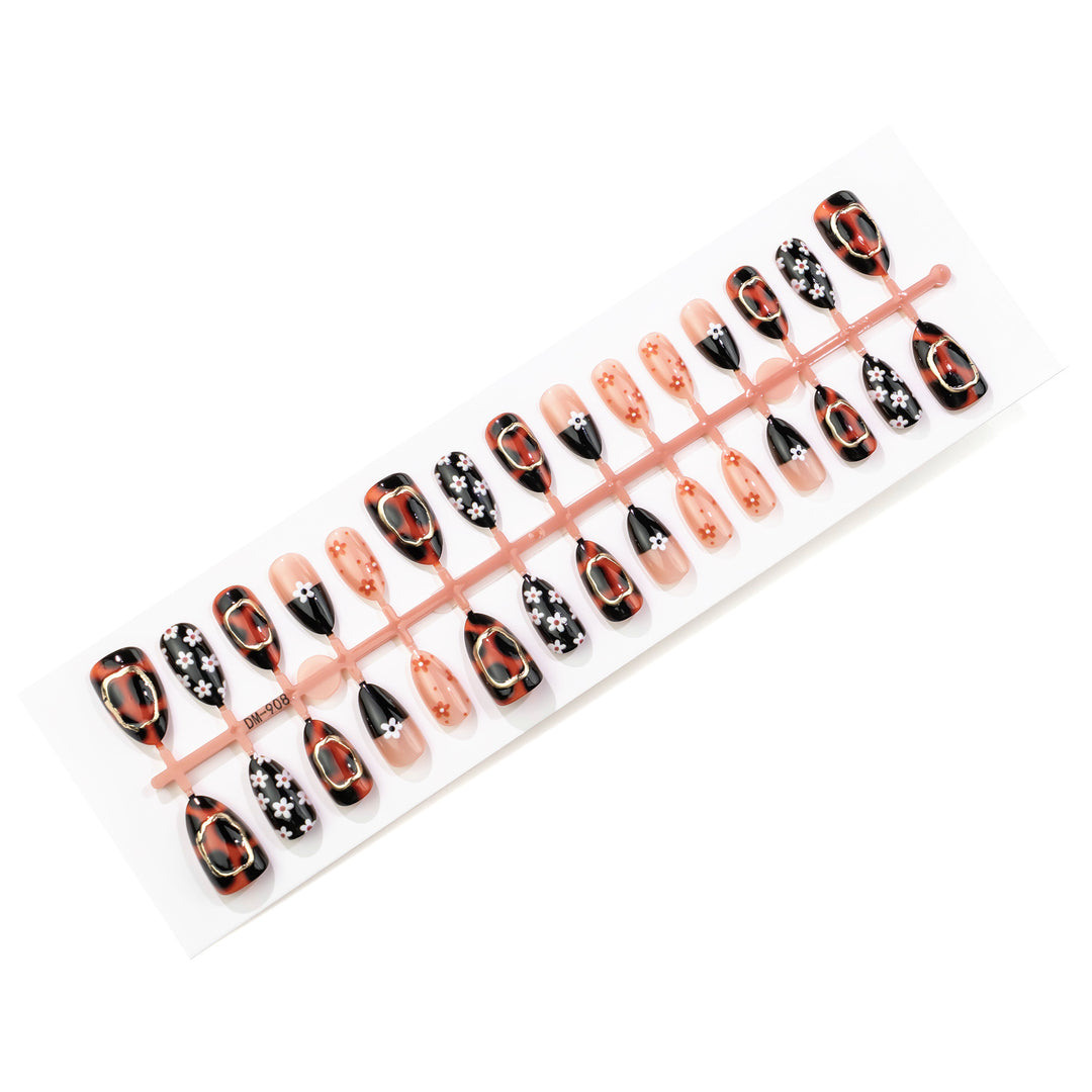 Artistic Press-On Nail Art Set with Floral Designs Stornfield