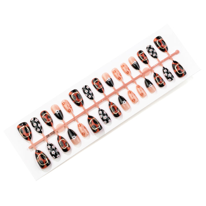Artistic Press-On Nail Art Set with Floral Designs Stornfield