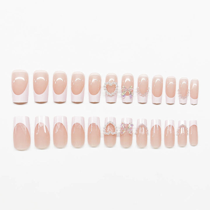 Acrylic nail set with elegant pearl and 3D flower decorations Stornfield